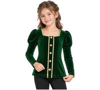 Lpdshaa Bambina Camicie Storiche Top Steampunk Rinascimentali Principessa | Camicie Formali,Bordatura Dorata,Maniche Lunghe,Fotografia,Abito Travestimento,Giorno Del Libro Fiabe,Costume Per Halloween