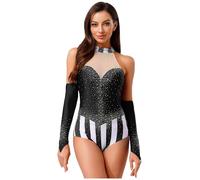 Lpdshaa Costume da Maestro di Circo Donna Abito da Direttrice di Circo Body Ginnastica Ritmica con Guanti Balletto Leotards Ringmaster Costume Carnevale Festa di Halloween Nero M