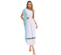 Lpdshaa Costume Dea Greca Romana Donna Vestito Toga Dio Greco Romano Bianco Costume da Dea Ateniese Greca Abito da Imperatore Costumi Carnevale Halloween Natale Azzurro chiaro L