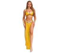 Lpdshaa Donna Completo Danza del Ventre Vestito da Ballo Indiano Arabo Reggiseno e Gonna Lunga Costume della Dea Greca Regina Egiziana Costumi Carnevale Halloween Giallo L