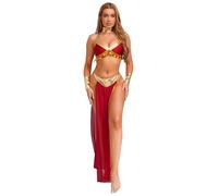 Lpdshaa Donna Completo Danza del Ventre Vestito da Ballo Indiano Arabo Reggiseno e Gonna Lunga Costume della Dea Greca Regina Egiziana Costumi Carnevale Halloween Borgogna XL
