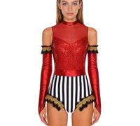 Lpdshaa Donna Costume Ringmaster Showman Costume Domatrice Presentatrice del Circo Body da Circo con Guanti Leotard Costumi in Maschera Carnevale Halloween Natale Rosso S