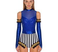 Lpdshaa Donna Costume Ringmaster Showman Costume Domatrice Presentatrice del Circo Body da Circo con Guanti Leotard Costumi in Maschera Carnevale Halloween Natale Blu reale M