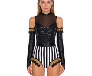 Lpdshaa Donna Costume Ringmaster Showman Costume Domatrice Presentatrice del Circo Body da Circo con Guanti Leotard Costumi in Maschera Carnevale Halloween Natale Nero S