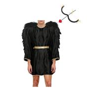 Lpdshaa Uomo Costume da Eros Cupido Angelo con Arco e Freccia di Cupido e Ali Piumate Tunica Toga Abito da Dio dell'Amore Costume Carnevale Halloween Natale Nero L