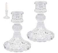 LPEPLL 2 Pezzi Portacandele in Vetro, Candelabro Vintage per Candele a Bastoncino, Porta Candele da Tavolo per Matrimonio, Compleanni, Natale, Centrotavola Decorativo