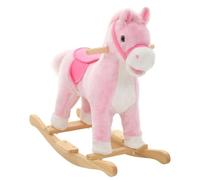 LPERTGFHU Cavallo a dondolo in peluche con base in legno e telaio in | Imbottitura morbida, per bambini da 12 a 36 mesi, facile da montare