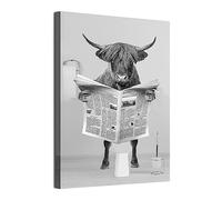 LPFNSF Quadro con Animali nella Vasca da Bagno, Divertente Stampa su Tela, Decorazione per il Bagno, Senza Cornice (Mucca Altopiana, 30 x 40 cm)