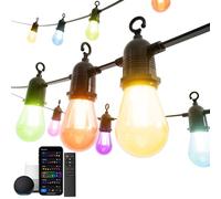 Lphianx 49FT Smart Outdoor String Lights, Patio Lights with Remote & APP Control, 15 Waterproof Shatterproof LED Bulbs, Smart RGB String Lights Outdoors, Work with Alexa