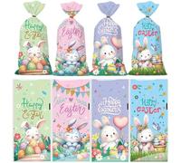 Lpitoy 100 Sacchetti Regalo di Pasqua con Lacci, Sacchetti Regalo in Cellophane con Uova di Coniglietto Pasquale per Confezionare Gadget, Caramelle, Biscotti, Caramelle, Dolci