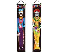 Lpitoy 2 Pezzi Decorazioni per Il Giorno dei Morti, Cartello per, Striscione per Porta, Decorazioni Dia De Los Muertos, Decorazioni per Halloween, Teschio di Benvenuto, Bandiera per Porta Sospesa,