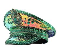 Lpitoy Cappello Sergente con Paillettes Cappello Militare con Cappello Verde Che Brucia Cappello Night Club Cappello Festa per