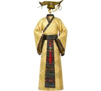 Lpitoy Costume Imperatore Cinese per Cosplay Uomo, Abito Tradizionale Re Antico con Tunica E Cappello, Abbigliamento Spettacolo per Halloween E Carnevale Imperatore Orientale