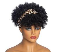 Lpitoy Parrucca Afro Riccia Crespa con Fascia Parrucche Corte Afro per Donne Nere Parrucca Sintetica con Fascia Riccia Crespa con Frangia per Sbuffo Afro Naturale