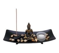 Lpitoy Set Giardino Zen con Statua di Buddha, Porta Incenso con Portacandele Tealight, Bruciatore di Incenso con Vassoio per Yoga, Meditazione, Decorazione Tavolo per Casa
