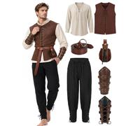 LPLKON Costume rinascimentale da uomo, 7 pezzi, costume da pirata e vichingo