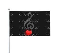 LPLSNWS Bandiera a forma di cuore con nota musicale, nera, 9 x 1,5 m, poliestere, double face, striscione decorativo per esterni