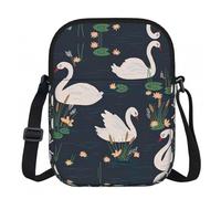 LPLSNWS Bella borsa a tracolla con stampa di cigni bianchi sul lago, con cerniera, piccola borsa a tracolla con tracolla regolabile, borsa da viaggio portatile da lavoro per donne e uomini