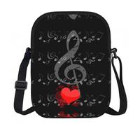 LPLSNWS Borsa a tracolla con stampa a forma di cuore con note musicali, piccola borsa a tracolla con tracolla regolabile, borsa da viaggio portatile da lavoro per donne e uomini