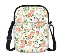 LPLSNWS Borsa a tracolla con stampa di fiori e uccelli, piccola borsa a tracolla con tracolla regolabile, borsa da viaggio portatile da lavoro per donne e uomini