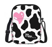 LPLSNWS Borsa a tracolla con stampa di mucca da latte, nera, bianca, con cerniera, piccola borsa a tracolla con tracolla regolabile, borsa da viaggio portatile da lavoro per donne e uomini