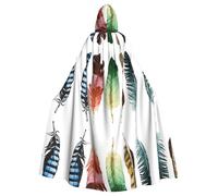 LPLSNWS Mantella con cappuccio per adulti con piume colorate disegnate a mano su sfondo bianco, unisex, ideale per convegni, feste e costumi cosplay