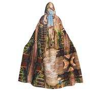LPLSNWS Mediterranean Street With Houses - Mantella con cappuccio per adulti, unisex, ideale per congressi, feste e costumi cosplay