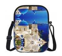 LPLSNWS Santorini - Borsa a tracolla con cerniera stampata con isola greca e vista mare, piccola borsa a tracolla con tracolla regolabile, borsa da viaggio portatile da lavoro per donne e uomini