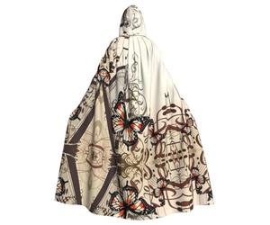 LPLSNWS Sfondo musicale con arpa e farfalla mantello con cappuccio per adulti - Comodo mantello con cappuccio adatto per cosplay, spettacoli teatrali, balli in maschera, feste a tema e convegni anime.