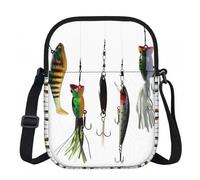 LPLSNWS Vari tipi di esche da pesca, borsa a tracolla con cerniera stampata, piccola borsa a tracolla con tracolla regolabile, borsa da viaggio portatile da lavoro per donne e uomini