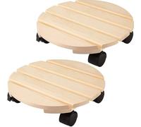 Lpmengs-EU Grande Contenitore for Piante Rotondo in Legno con Ruote, Supporto for Piante in Legno Resistente da 2 pacchi con rotelle bloccabili, Carrello for fioriera(Wood,12inch)