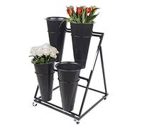 Lpmengs-EU Supporto for Piante rotanti in Metallo con Ruote bloccabili, Uso Interno/Esterno, Design Multi-Livello for l'efficienza dello Spazio, Secchio Bianco a 3 Livelli 12(2 Tier 4 Black Bucket)