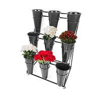 Lpmengs-EU Supporto for Piante rotanti in Metallo con Ruote bloccabili, Uso Interno/Esterno, Design Multi-Livello for l'efficienza dello Spazio, Secchio Bianco a 3 Livelli 12(3 Tier 9 Black Bucket)