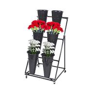 Lpmengs-EU Supporto for Piante rotanti in Metallo con Ruote bloccabili, Uso Interno/Esterno, Design Multi-Livello for l'efficienza dello Spazio, Secchio Bianco a 3 Livelli 12(3 Tier 6 Black Bucket)