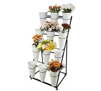 Lpmengs-EU Supporto for Piante rotanti in Metallo con Ruote bloccabili, Uso Interno/Esterno, Design Multi-Livello for l'efficienza dello Spazio, Secchio Bianco a 3 Livelli 12(4 Tier 12 White Bucket)