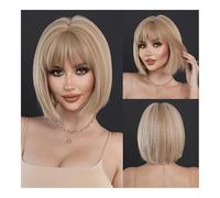 LPOCIKZADEC Splendida parrucca alla moda con capelli corti e lisci, parrucca bionda per donna, per cosplay, parrucca bianca con evidenziazione (giallo chiaro)