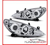 LPPE09 FARI FANALI ANTERIORI PEUGEOT 307 04.01-06.05 ANGEL EYES CHROME TuningSho