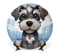 LPSADGF Adorabili piatti decorativi Schnauzer Piatti decorativi in ceramica per esposizione Piatto da pranzo in stile bohémien con espositore Piatto cinese per la decorazione domestica 17,8 cm