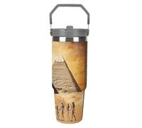 LPSADGF Antico Egitto - Bicchiere con cannuccia, tazza da viaggio isolata in acciaio inox con manico, design a doppia parete, coperchio a prova di perdite, mantiene le bevande calde/fredde per ore
