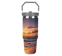 LPSADGF Beach Sunset Waves - Bicchiere da viaggio con cannuccia, in acciaio inox isolato, con manico, design a doppia parete, coperchio a prova di perdite, mantiene le bevande calde/fredde per ore