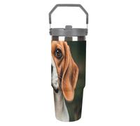 LPSADGF Beagle Dog - Bicchiere da viaggio con cannuccia, in acciaio inox isolato, con manico, design a doppia parete, coperchio a prova di perdite, mantiene le bevande calde/fredde per ore