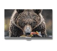 LPSADGF Bear Eats Fish - Porta biglietti da visita sottile, in lega di alluminio, porta carte di credito, custodia a libro professionale per biglietti da visita, portafoglio per uomini e donne (stile