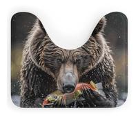 LPSADGF Bear Eats Fish - Tappetino da bagno a forma di U, ultra morbido, super assorbente, con retro antiscivolo, ad asciugatura rapida, lavabile, per base WC ovale, tappetino da bagno per doccia