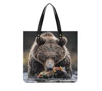 LPSADGF Bear Eats Fish Tote Bags per le donne borsa in pelle borsa per il trucco con fibbia magnetica design casual borsa