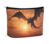 LPSADGF Beauty case da donna con drago volante al tramonto sul mare, borsa per cosmetici da viaggio con cerniera, leggera, carina organizer per trucchi per viaggi, accessori, elementi essenziali