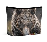 LPSADGF Beauty case da donna con falena, portatile, da viaggio, con cerniera, leggera, carina, organizer per trucchi per viaggi, accessori, elementi essenziali, L'orso mangia pesce, Taglia unica