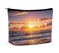 LPSADGF Beauty case da donna, con fiori di papavero, portatile, da viaggio, con cerniera, leggera, carina, organizer per trucchi per viaggi, accessori, essenziali, Onde Tramonto Spiaggia, Taglia unica
