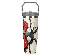 LPSADGF Bella coccinella 880 ml bicchiere con cannuccia, tazza da viaggio isolata in acciaio inox con manico design a doppia parete sottovuoto tazza da caffè, coperchio a prova di perdite, mantiene le