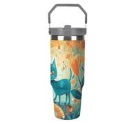 LPSADGF Bicchiere da 880 ml con cannuccia, tazza da viaggio isolata in acciaio inox con manico, design a doppia parete, coperchio a prova di perdite, mantiene le bevande calde/fredde per ore