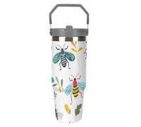 LPSADGF Bicchiere da 880 ml con cannuccia, tazza da viaggio isolata in acciaio inox con manico design a doppia parete, coperchio a prova di perdite, mantiene le bevande calde/fredde per ore
